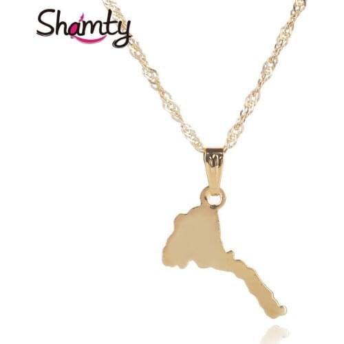 Shamty Trendy Small Size Smooth Eritrean Map Necklace Pendants 50cm Chain Pure Gold Color Jewelry Ethiopian Eritreans Gift Items
