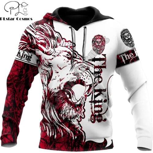 Fashion Autumn Hoodies The Red Alpha King Lion Tattoo 3D Printed Mens Sweatshirt Unisex Zip Pullover Casual Jacket DW0194