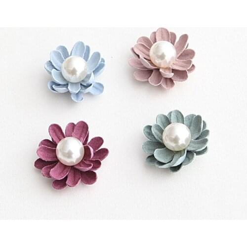 Fashion Fabric Flowers For Baby Headband Artificial Lotus Hair Flowers Accessories With Pearl Button