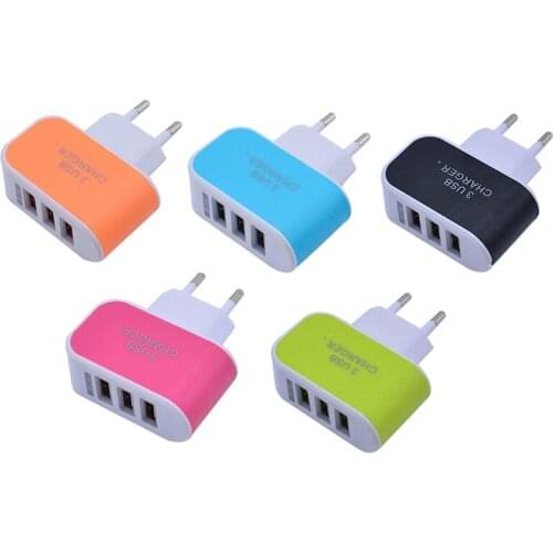 3USB Ports Multi Power Adapter Plug USB Charger Travel Wall AC Charger EU Plug For IPhone Android Macaron Rainbow Candy Color