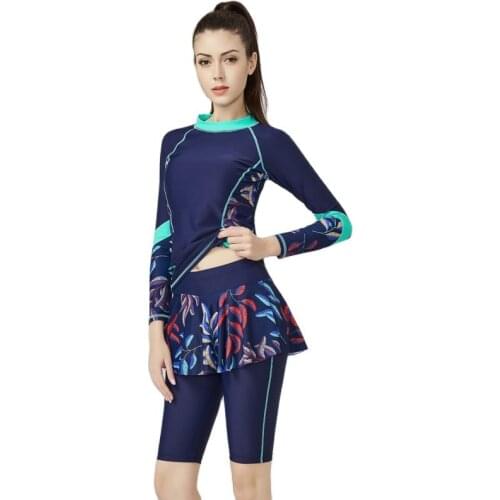 Muslim Swimwear Female Siamese Skirt Type Boxer Shorts Conservative Show Thin Sports Hot Spring Swimsuit Bathing Suit