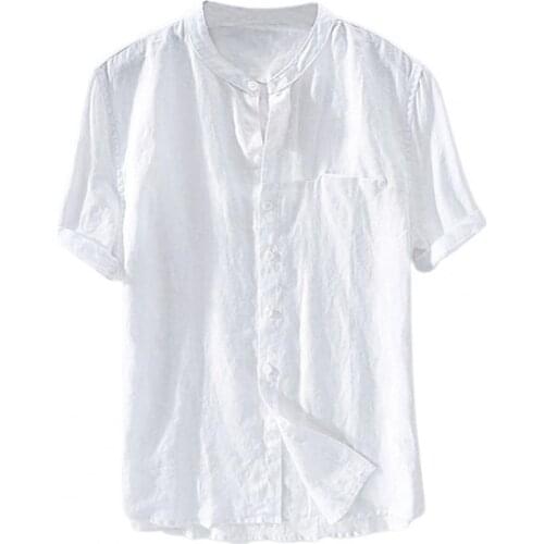 Mens Summer New Pure Cotton Hemp Button Short Sleeves Fashion Large Blouse Top 2021 New Fashion Shirts For Men 2021 Hot Sale