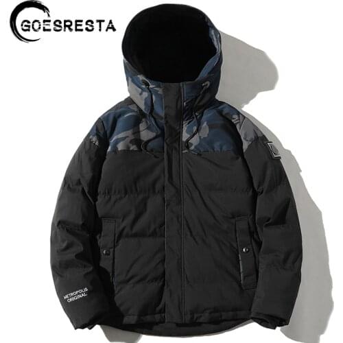 GOESRESTA 2020 Winter Warm Jacket Mens Trend Half-length Camouflage Parkas Cotton Coat With Hooded Thickened Men Cotton Jacket