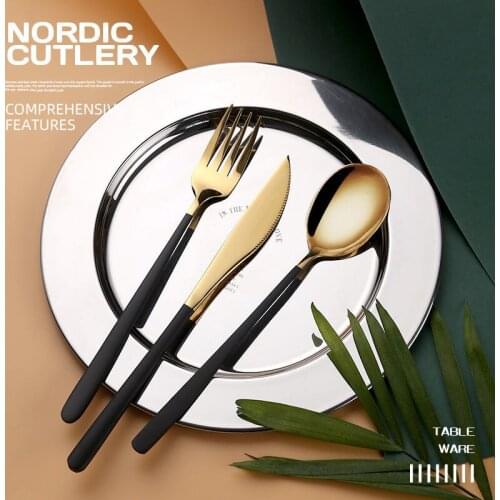 4Pcs/set Black Gold Cutlery Set 18/10 Stainless Steel Dinnerware Silverware Flatware Set Dinner Knife Fork Spoon Dropshipping