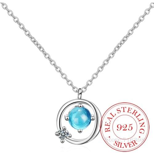 Real 925 Sterling Silver Jewelry Link Chain Crystal Round Necklace For Women collares kolye bijoux femme Choker Necklace