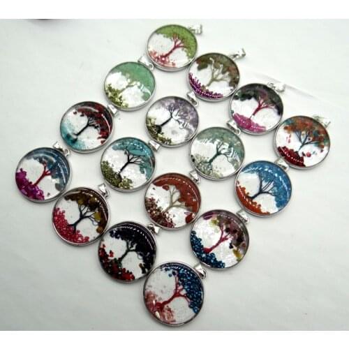 Natural stone Turquoises Quartz Crystal 7 Chakra Reiki Healing Tree pendant for diy Jewelry making necklace Accessories10pcs