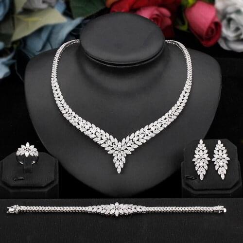 Bride Talk New Design 4 PCS Jewelry Set For Women Wedding Engagement Cubic Zirconia Lady Beautiful Necklace Romantic Finger Ring