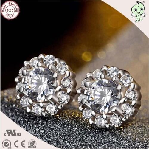 NEW Good Quality Delicated And Beautiful Shinning CZ Paving Style 100% 925 Real Silver Stud Earring