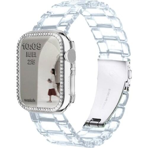 Plastic Clear Watch Band with Bling Diamond Case Sets for Apple Watch Series 6 5 4 3 2 1 for IWatch 42mm 44mm 38mm 40mm