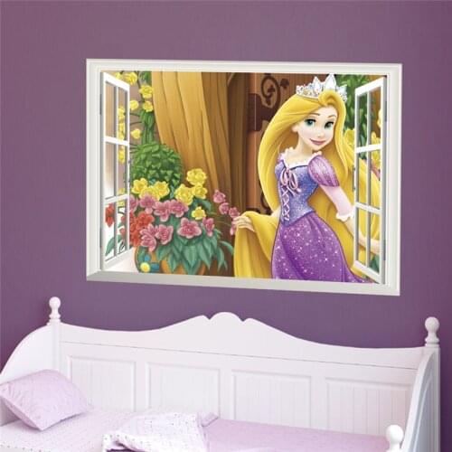 Rapunzel Princess 3d Window Wall Stickers For Home Decoration Diy Kids Room Wall Mural Art Girls Decals Cartoon Movie Posters