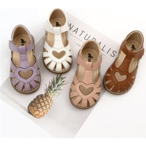Girls Leather Sandals 2021 Kids Summer beach Shoes Hollow Heart Childrens Shoes For Girls Flat Sandal Princess Shoes