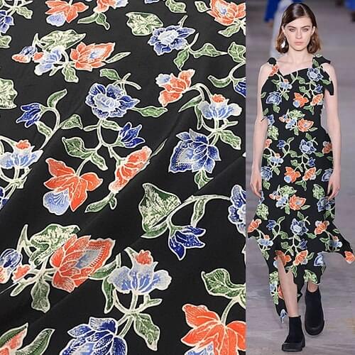 Floral design pure silk Crepe DE chine silk fabric 136cm width 16momme,SCDC990