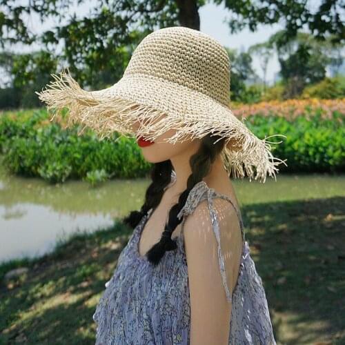 Straw hat womens summer versatile fishermans hat summer sun protection beach foldable hook travel eaves hat