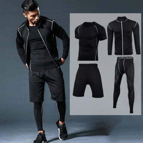 4 piece Men Sportswear Quick Dry Compression Sports Suit Elastic Tracksuit Workout Clothes Jogging Fitness Training Running Set