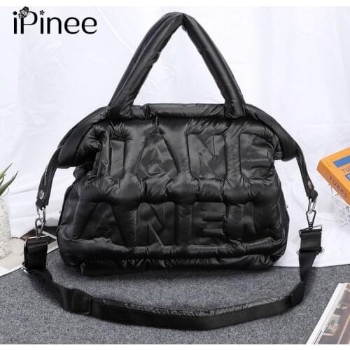 IPinee 2020 New Winter Large Capacity Shoulder Bag for Women Waterproof Nylon HandBags Space Pad Cotton Feather Down Crossbody