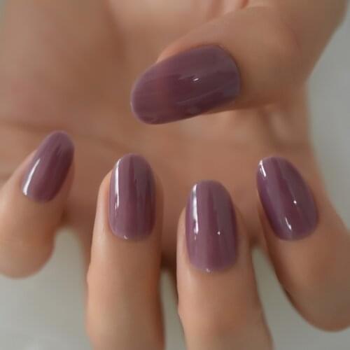 Dark Purple Color Almond Nail Tips 2021 Full Cover Fingernails Medium Charms Grapes False Nails Art Fake Gels Nails IMABC 24Pcs