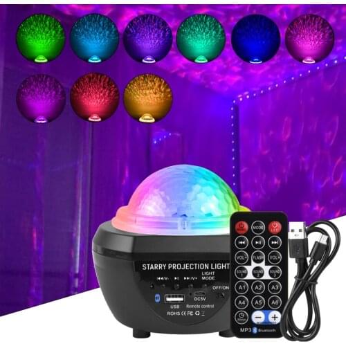 USB Star Galaxy Projector Ocean Wave Night Light No Laser Bluetooth Music Speaker Wall Room Decor Rotate Sleep Bedside Lamp Gift
