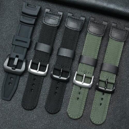 Military Green NylWatchband for Casio SGW-100 Driving Sport Watch Accessories Waterproof Strap Replacement Silver Black Buckle