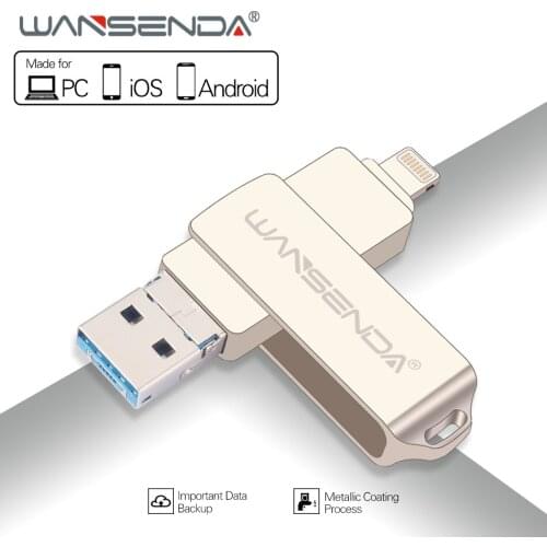 WANSENDA USB Flash Drive 3 in 1 iOS & USB3.0 & Micro USB OTG Pendrive 128GB 64GB 32GB 16GB 8GB Rotation Design Flash Pen Drives