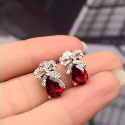 Natural red garnet stone earrings 925 silver Natural gemstone earring women water drop personality fashion party fine Earrings