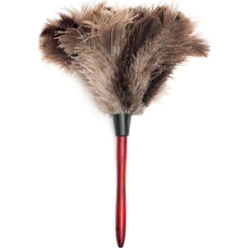203F Natural Fluffy Ostrich Feather Duster with Wooden Handle Eco-Friendly Reusable Handheld Car Duster Interior/Exterior