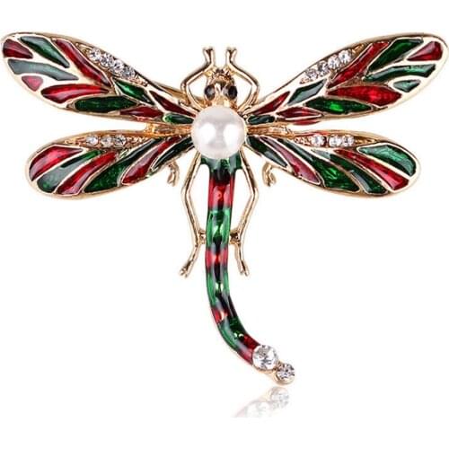 50 pcs/lot free shipping Simple Elegant enamel Crystal Rhinestone Dragonfly Insect Brooch Pins