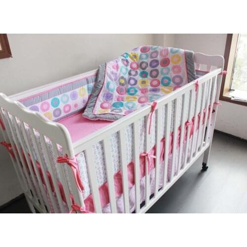7PCS embroidery Baby Crib Bedding Set Baby cradle crib cot bedding set ropa de cuna (4bumpers+duvet+bed cover+bed skirt)