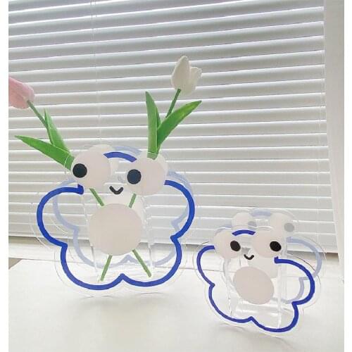 Nordic Style Acrylic Vase Cute Bear Vase Geometric Art Living Room Decoration Flower Decoration Bottle Makeup Storage Pen Holder