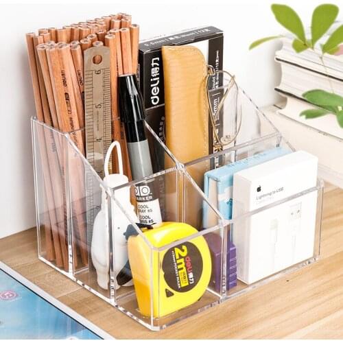 Acrylic Remote Control Holder Makeup Brush Stand Home Desk Space Saving Transparent Makeup Organizer Sundries Storage Box