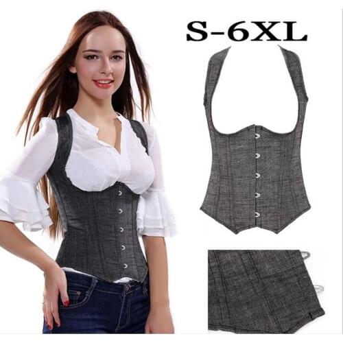 Free Shipping Wholesale Black Halter Women Jeans Underbust Corsets And Bustiers S,M,L,XL,2XL,3XL,4XL,5XL,6XL