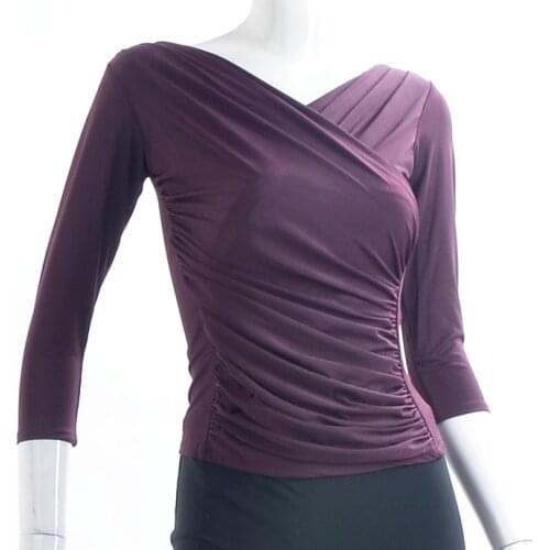 Ballroom dance modern dance lap V collar ruffled waist 3/4 sleeve blouse top M09053