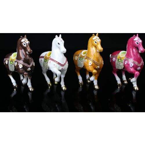 Big Horse Enameled Trinket Box Keepsake Box Horse Figurine Gifts Metal Table Crystals & Enamel Horse Faberge trinket box