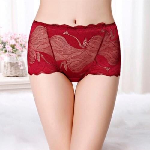 Large Size Sexy Lace Panties Women Hollow Out Transparent Underpants Seamless Hip-Lifting Briefs Comfortable Floral Briefs
