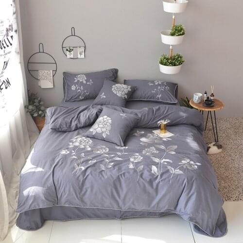 Cilected 3Pc Floral Embroidery Quilt Cover With Pillowcases 100% Thick Cotton Duvet Cover Set Twill Single Double Size No Sheet