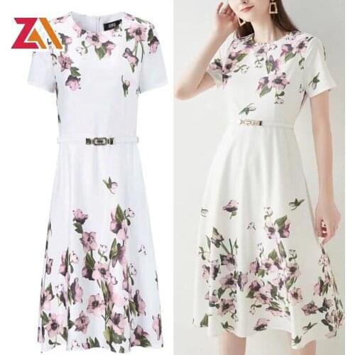 ZALady Designer Summer Midi-long Dresses For Women Elegant Vintage Floral Short Sleeve fashion chic Korean office beach dress