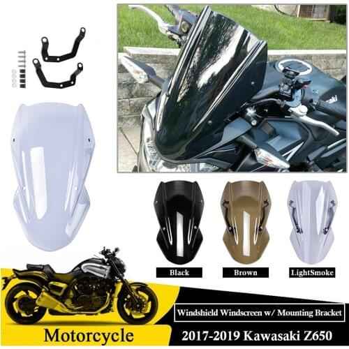 For 2017 2018 2019 Kawasaki Z650 2017-2019 Motorcycle Windshield Windscreen w/ Mounting Bracket
