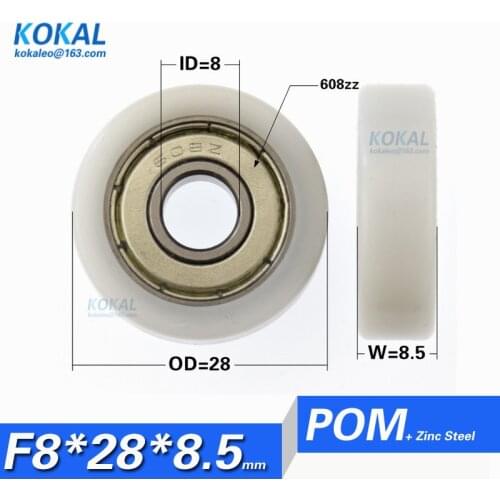 [F0828-8.5]1PCS high quality ball bearing 608ZZ plastic covered flat roller pulley flat type bearing roller wheels 8*28*8.5mm