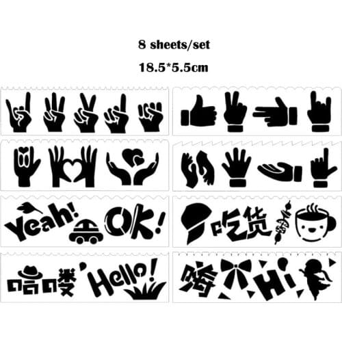 8pc Gesture Painting Template Stencils DIY Decorative Scrapbooking Album Decorative Accessories Reusable Office School Supplies