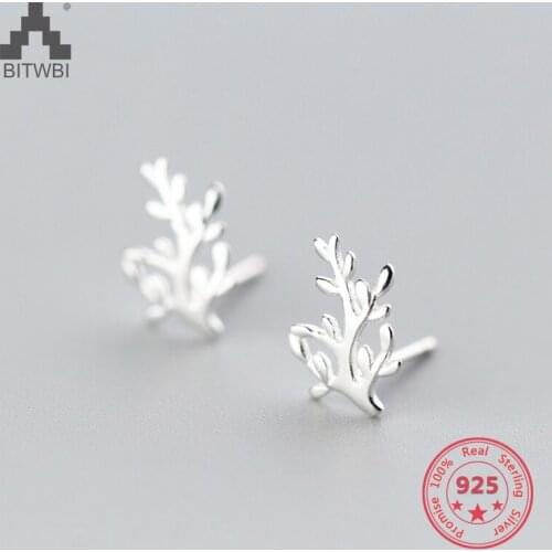 Korea New Style 925 Sterling Silver Simple Fashion Wish Tree Leaves Stud Earring Jewelry for Women