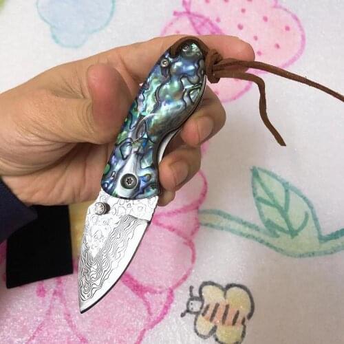 High quality Damascus steel forged folding knife hunting high hardness outdoor self-defense knife tactical army Survival knife