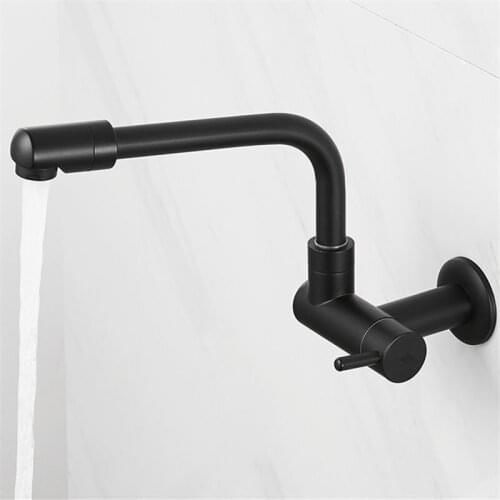 Single Cold Brass Mop pool faucet Wall Mounted Sink Tap Single Handle Single Hole In-Wall Rotating Balck Outdoor Balcony faucet