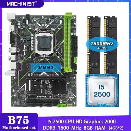 B75 Motherboard LGA 1155 Kit With Intel I5 2500 Processor DDR3 8G(2*4G)1600MHz RAM memory SATA2 SATA3 NGFF M.2 B75-PRO-U5 PC