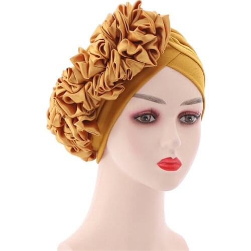Trendy Flower Turban Cap Muslim Head Scarf Bonnet Female Headwrap Islamic Party Headwear African India Hat Turbante Mujer