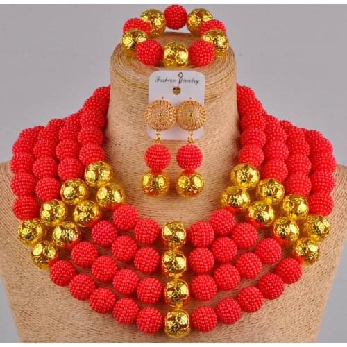 Fashion red simulated pearl necklace costume african jewelry set nigerian wedding beads for women FZZ26