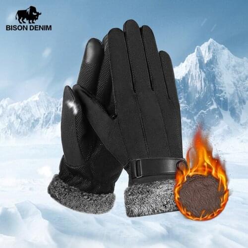 BISON DENIM Mens Winter Gloves Suede Touch Screen Warm Autumn Winter Gloves for Men Outdoor Sport Skiing Hiking Gloves S036