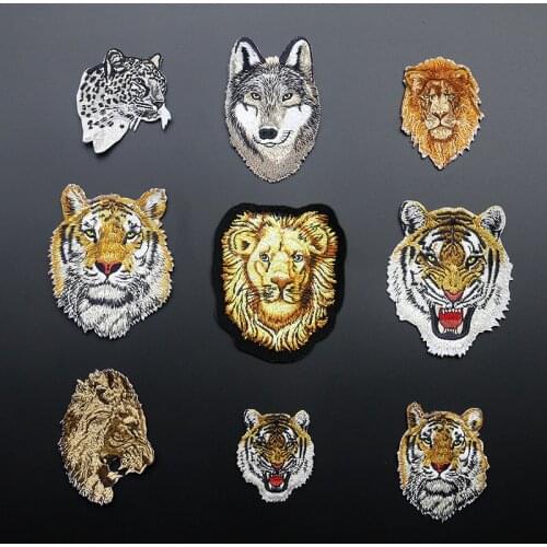 1 PCS Embroidered Iron on Tiger Patch DIY Applique Motorcycle Jeans Patches Shirt Jacket Badges for Clothing Wolf Animal Patch