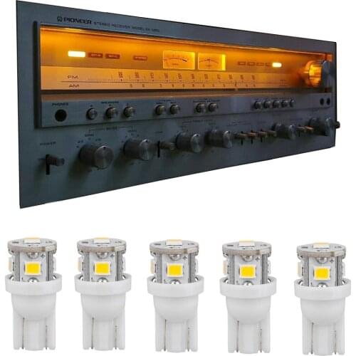 10 New Warm White AC8V Wedge Lamp LED Light Bulbs for Pioneer SX-450 SX-580 Project/One Mark 400 Mark IV B Kenwood T10 W5W