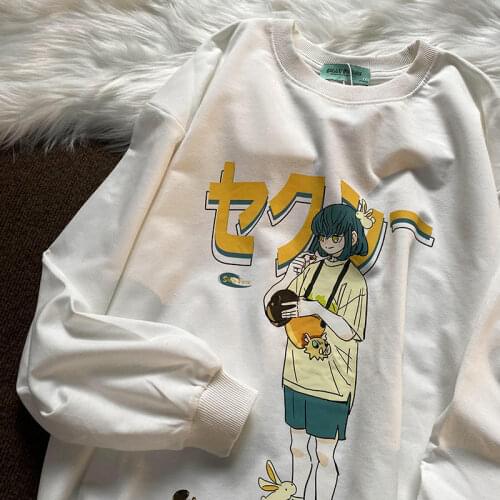 New Hip Hop Sweatshirt Teens Clothes Japan Kanji Girl Print Pullovers Long Sleeve Tops 2021 Autumn Harajuku Fashion Streetwear