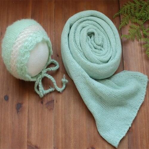 Newborn Photography Wrap and Bonnet Knitted Baby Flower Hat Stretch Knit Wrap Jersey Swaddle Knit Blanket Posing Layer Fabric