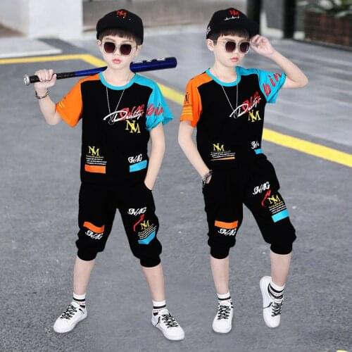 4-14 Years Summer Boy Clothing Set 2021 New Fashion Casual Active T-shirt+ Pant Kid Children Boy Teenager Clothing